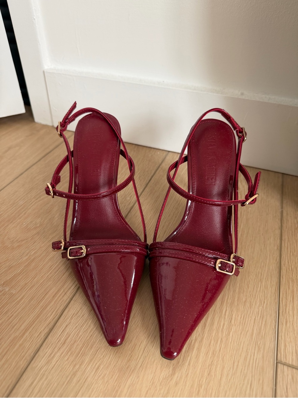 Steve Madden Burgundy Patent Pointed Slingback Heels